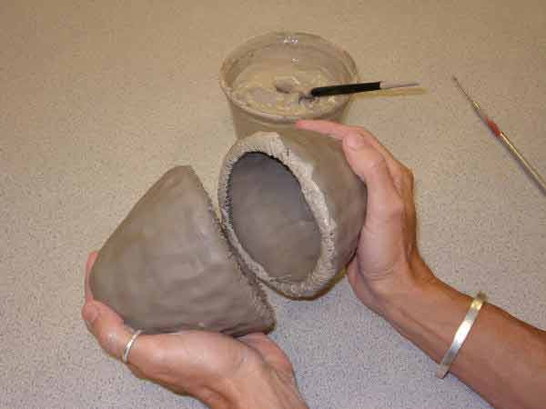 Apply slip and conect two halves