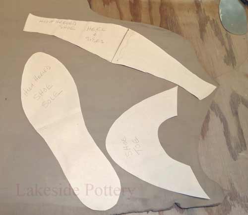 place paper templates on clay and trace